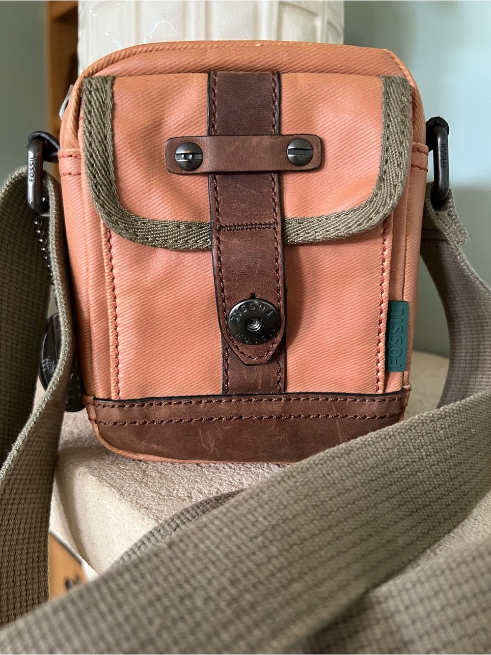 Fossil Vintage Canvas Leather Utility Crossbody Mini Messenger Bag Travel Pouch
